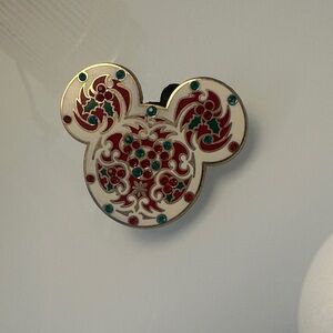 Disney Enamel Mickey Pin in White, Red, Green, Gold Accents